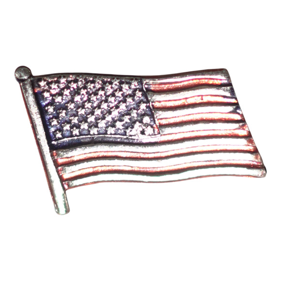 Waving American Flag Lapel Tie Pin – Gold Trim – USA Patriotic – 1" x 0.5" - Picture 2 of 7